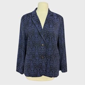 Women's Large (relaxed) Dark Blue and Black Baroque Corporate Goth Blazer‎